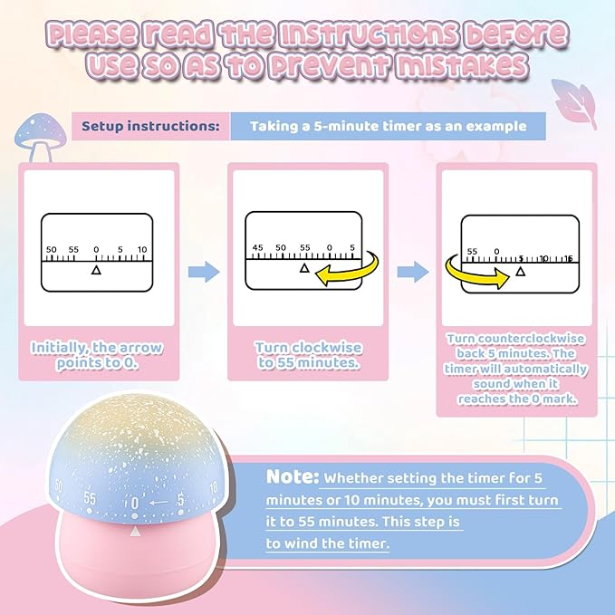 Amylove 4 Pieces Cute Kitchen Timer Animal Mechanical Manual 60 Minutes Loud Alarm Egg Windup Timer for Adults(Mushroom)
