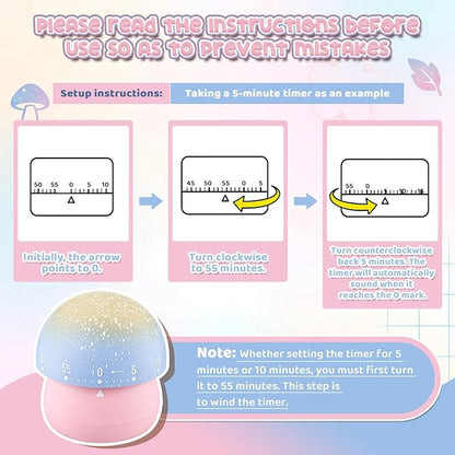 Amylove 4 Pieces Cute Kitchen Timer Animal Mechanical Manual 60 Minutes Loud Alarm Egg Windup Timer for Adults(Mushroom)