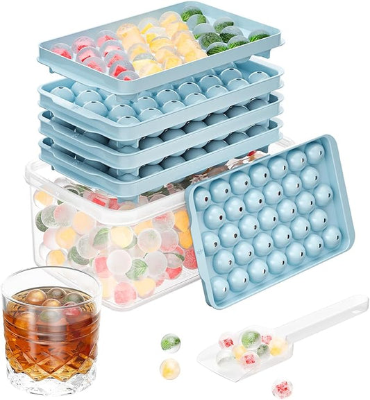 Optish 3 Pack Ice Trays for Freezer, 99 PCS Ice Cube Tray with Lid and Bin, Round Ice Cube Mold, Circle Ice Maker for Chilling Drinks (0.8 inch, Blue) by Optish