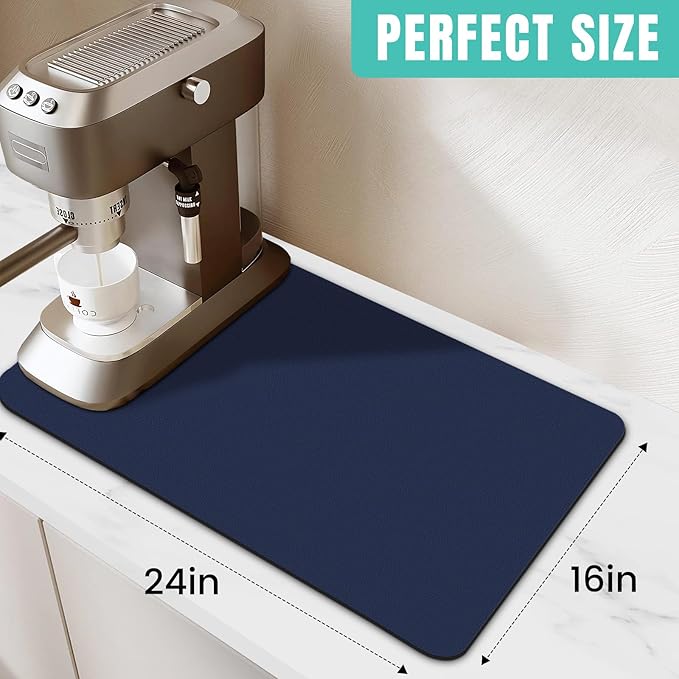 WISELIFE Coffee Mat Super Absorbent Dish Drying Mat Coffee Bar Accessories Large Drying Mats for Kitchen Counter 16" W x 24" L, Blue - Image 2