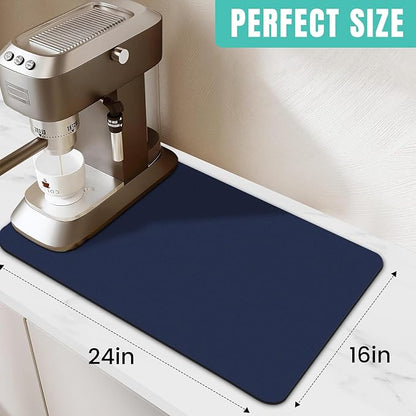 WISELIFE Coffee Mat Super Absorbent Dish Drying Mat Coffee Bar Accessories Large Drying Mats for Kitchen Counter 16" W x 24" L, Blue - Image 2