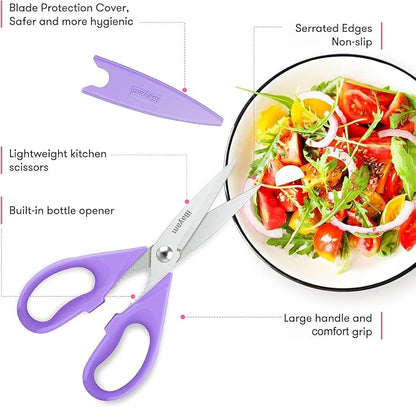 iBayam Kitchen Scissors, Purple Kitchen Utensils Accessories, All Purpose Heavy Duty Meat Scissors, Poultry Shears, Dishwasher Safe, Stainless Steel, 2-Pack, Pastel Pink, Soft Purple - Image 2