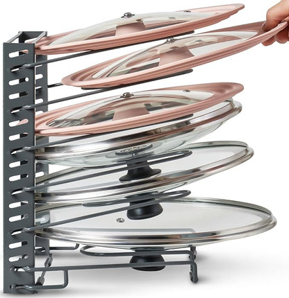 Free-Standing Adjustable Pot Lid Organizer for Cabinet - Kitchen Storage Rack 6 Adjustable Shelves, Pot Lid Holder, Pan and Pot Rack Organizer, Pantry & Inside Cabinet Organizer (13” Clearance) by BetterThingsHome