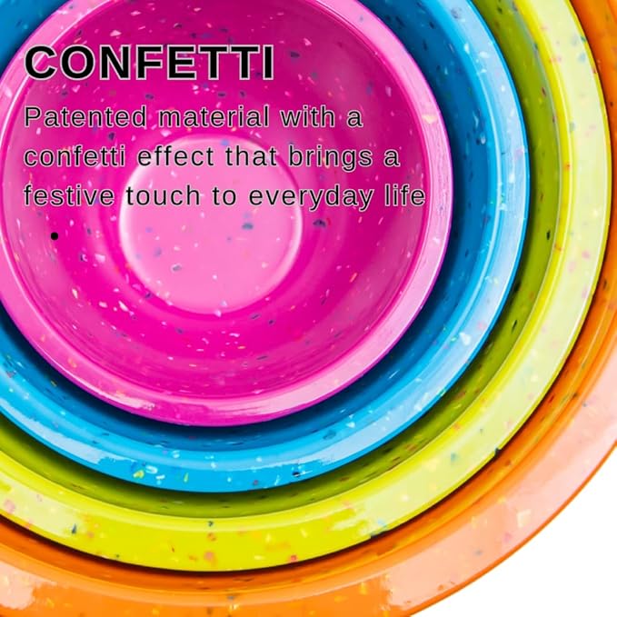 bzyoo Confetti Nesting Mixing Bowls Set - 4-Piece Colorful Kitchen Bowls (18oz, 1.25QT, 2.5QT, 4QT) - BPA-Free, Dishwasher Safe, Space-Saving Design Vibrant Color - Image 6