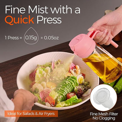 YARRAMATE 16oz/470ml Oil Sprayer for Cooking with Stickers, Food-grade Premium 2 in 1 Olive Oil Dispenser Bottle for Kitchen Gadgets, Air Fryer, Salad, Frying, BBQ (Pink) - Image 3