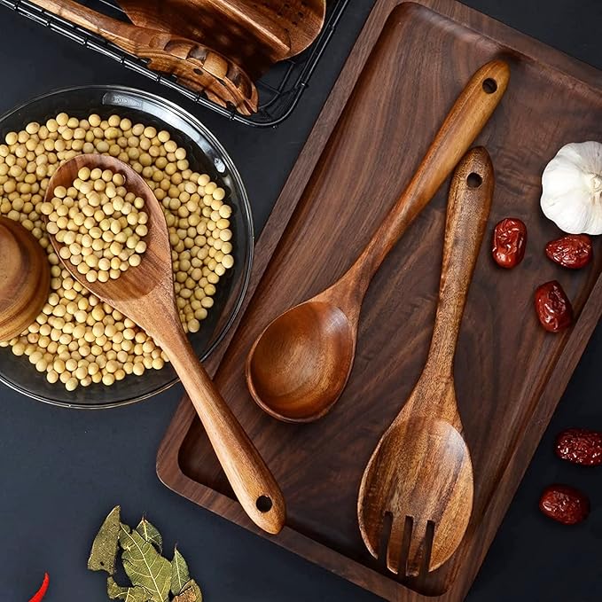12 Pack Wooden Spoons for Cooking - Natural Teak Kitchen Utensils Set with Spatulas - Image 6