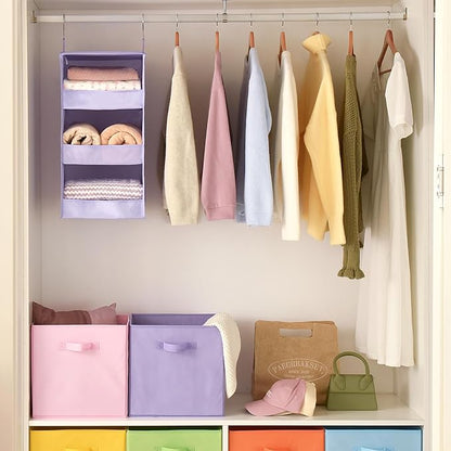 GRANNY SAYS 3 Shelf Hanging Closet Organizers and Storage, Collapsible Closet Storage Organizer with 2 Metal Hooks, Leak-Proof Hanging Shelves for Nursery, Kids Room, Bedroom, 1 Pack, Purple