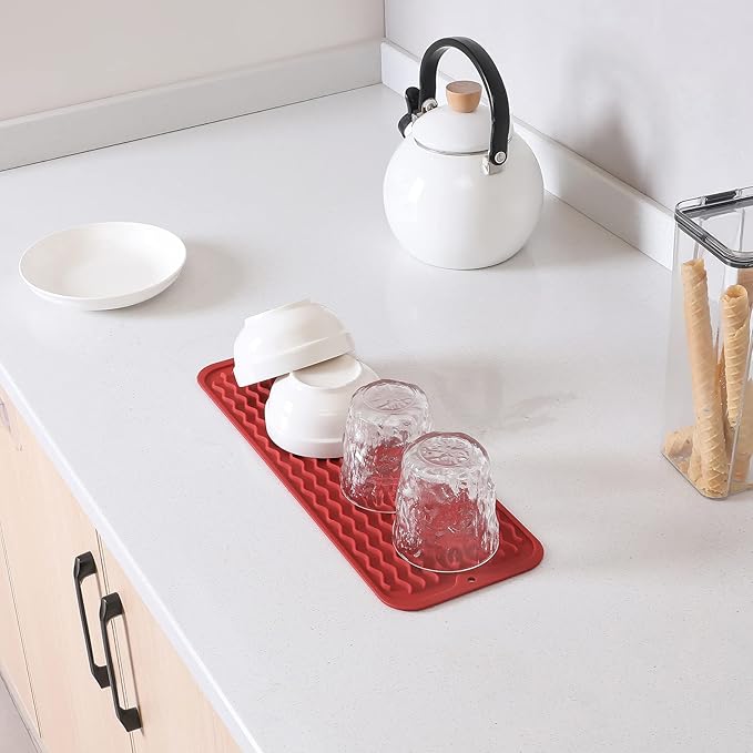 MicoYang Silicone Dish Drying Mat for Multiple Usage,Easy clean,Eco-friendly,Heat-resistant Silicone Mat for Kitchen Counter,Sink,Bar,Bottle,or Cup Red M 17 inches x 6 inches - Image 7