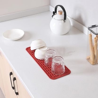 MicoYang Silicone Dish Drying Mat for Multiple Usage,Easy clean,Eco-friendly,Heat-resistant Silicone Mat for Kitchen Counter,Sink,Bar,Bottle,or Cup Red M 17 inches x 6 inches - Image 7