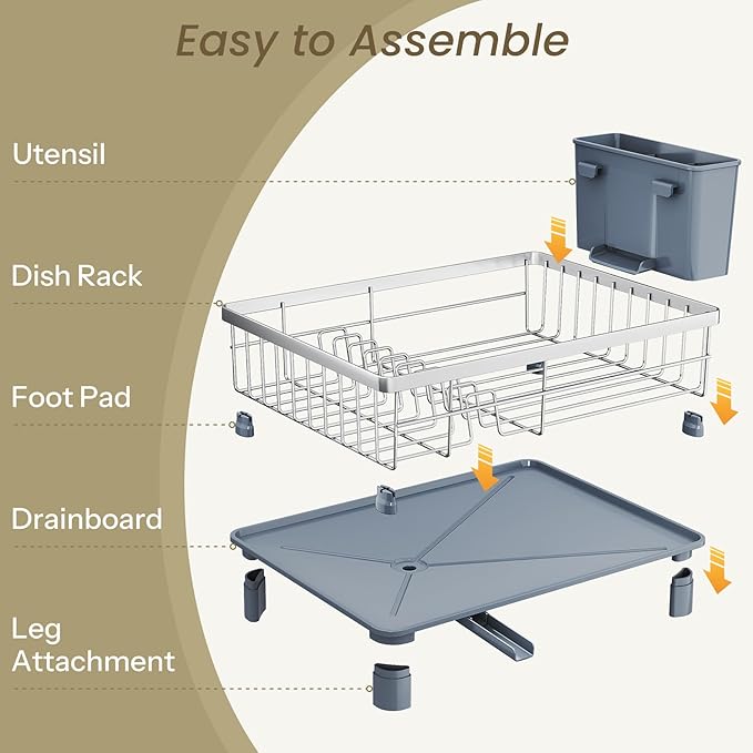 SNTD Dish Drying Rack - Small Dish Rack for Kitchen Counter, Stainless Steel Dish Drainer with Utensil Holder and Drainboard, 11" W x 15" L (Silver) - Image 6