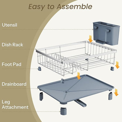 SNTD Dish Drying Rack - Small Dish Rack for Kitchen Counter, Stainless Steel Dish Drainer with Utensil Holder and Drainboard, 11" W x 15" L (Silver) - Image 6