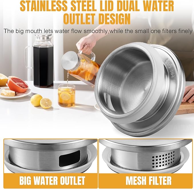 2 Pack 2 Liters/68 oz Octagon Glass Water Pitcher with Lid and Spout, Water Pitchers with Handle for Fridge, Borosilicate Glass Carafe for Hot/Cold Drink, Extra Large Jug for Iced Tea, Coffee.