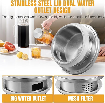 2 Pack 2 Liters/68 oz Octagon Glass Water Pitcher with Lid and Spout, Water Pitchers with Handle for Fridge, Borosilicate Glass Carafe for Hot/Cold Drink, Extra Large Jug for Iced Tea, Coffee.