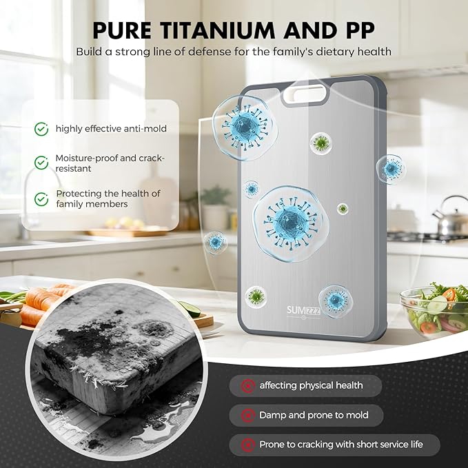 Sumzzz Titanium Cutting Board for Kitchen, Cutting Board Double Sided Food Grade, Pure Titanium/PP, Easy to Clean Large Size 16”×10” - Image 3