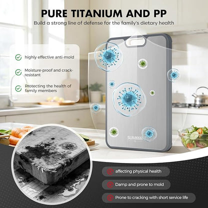 Sumzzz Titanium Cutting Board for Kitchen, Cutting Board Double Sided Food Grade, Pure Titanium/PP, Easy to Clean Large Size 16”×10” - Image 3