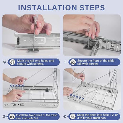 Pull Out Trash Can Under Cabinet: 7–11 Gallons Under Sink Trash Can for Kitchen Requires Min. Cabinet Opening 12"W X 17.5"D X 17.5"H - Cabinet Trash Can Pull Out Kit (Trash Can Not Included)