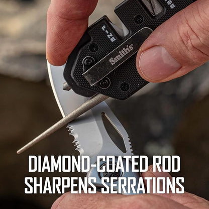 Smith’s Pocket Pal Tactical Knife Sharpener - 2 Stage Sharpener & Diamond Sharpening Rod - Pocket Clip - Outdoor Hunting Knife & Hook Sharpener - Compact & Lightweight - Image 4
