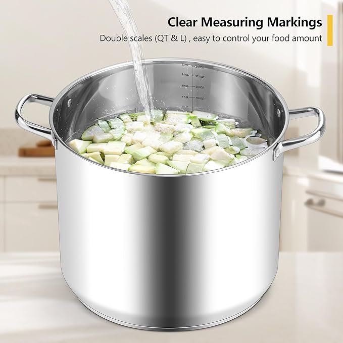 Stainless Steel Stock Pot, Homikit 24 Quart Large Stockpot Soup Pot with Lid, Tri-ply Bottom Cookware for Induction Gas Various Stovetops, Seafood Sauce Canning Cooking Pot for Large Group and Events - Image 4