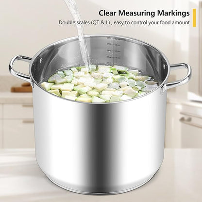 Stainless Steel Stock Pot, Homikit 24 Quart Large Stockpot Soup Pot with Lid, Tri-ply Bottom Cookware for Induction Gas Various Stovetops, Seafood Sauce Canning Cooking Pot for Large Group and Events - Image 4