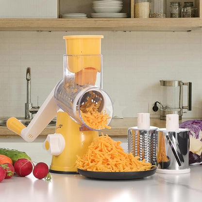 Cambom Rotary Cheese Grater Hand Crank Cheese Shredder for Fresh Cheese, Vegetable, Nuts,Non-slip Suction Base, Free Cleaning Brush Three Blades,Yellow - Image 9