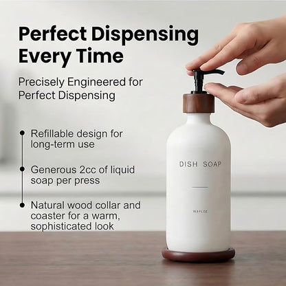 Dish Soap Dispenser, Refillable Soap Dispenser Kitchen with Tray, Glass Soap Dispenser with Pump, Suitable for Soap Dispenser for Kitchen Sink, Modern Home Decor. (White)