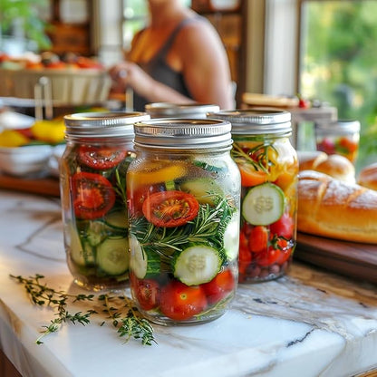 ComSaf Wide Mouth Mason Jars 32 oz with Lids 2 Pcs, Quart Mason Jars with Seal Band, Large Glass Jars, Large Canning Containers for Pickles, Jams, Sauces, Salsa, Sourdough, Salad, Suntea, Food Storage