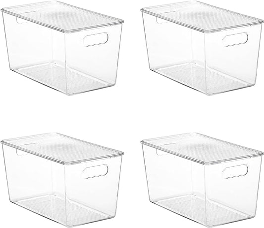 Vtopmart 4 Pack Clear Stackable Storage Bins with Lids,XLarge Plastic Containers with Handle for Pantry Organizer and Storage,Perfect for Kitchen,Fridge,Cabinet, Closet,Bathroom Organization by Vtopmart