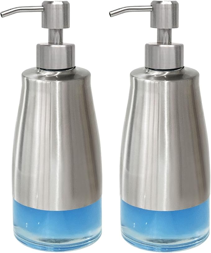 AUMIO 2 Pack Soap Dispenser Stainless Steel Case Glass Liner Hand Pump Dispenser, Refillable Liquid Hand Soap Dispenser for Bathroom & Kitchen - Brushed Nickel by AUMIO