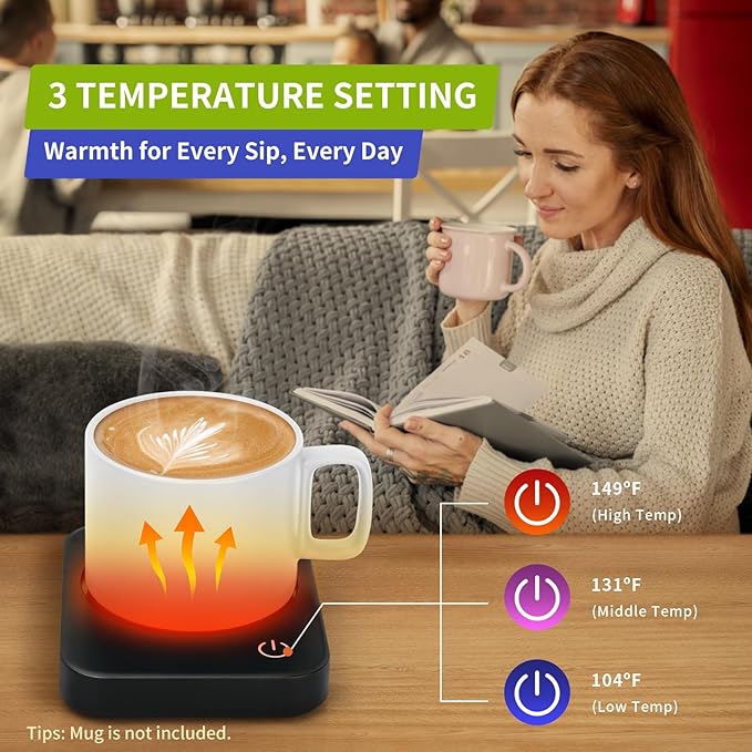 VOBAGA Coffee Mug Warmer for Desk with Auto Shut Off & 3-Temp Settings, Coffee Cup Warmer with Smart Safety Alert Home Office Accessory, Perfect for Coffee, Tea, Milk (Mug for Display) - Image 2