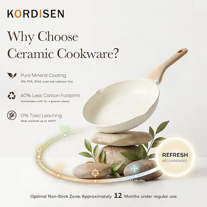 Kordisen Ceramic Non Stick Frying Pans Skillet, 9.5 Inch Ceramic Frying Pan Nonstick for Cooking Non Toxic, Healthy Induction Cookware, Heat Resistant Handle, PFOA & PFAS Free - Image 3