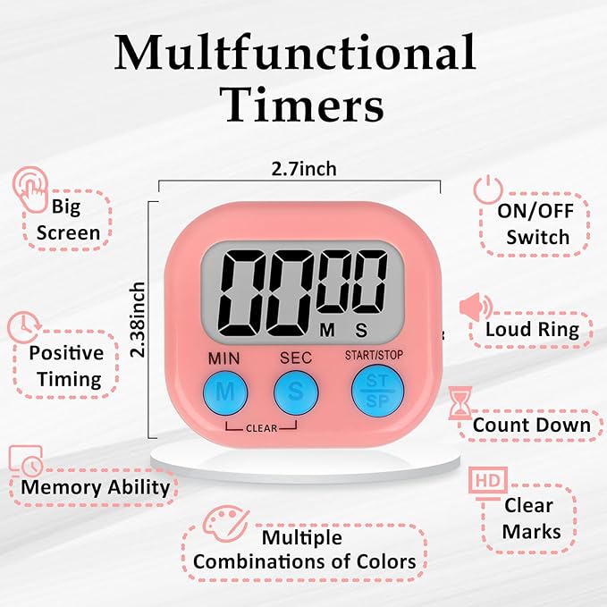 ZILLEEN 6 Pack Kitchen Timers for Cooking Digital Classroom Timers for Teachers Kids Blue Green Pink - Image 3