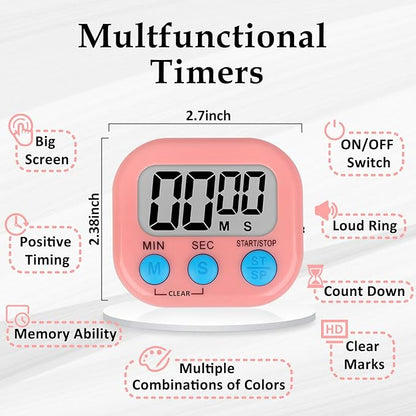 ZILLEEN 6 Pack Kitchen Timers for Cooking Digital Classroom Timers for Teachers Kids Blue Green Pink - Image 3