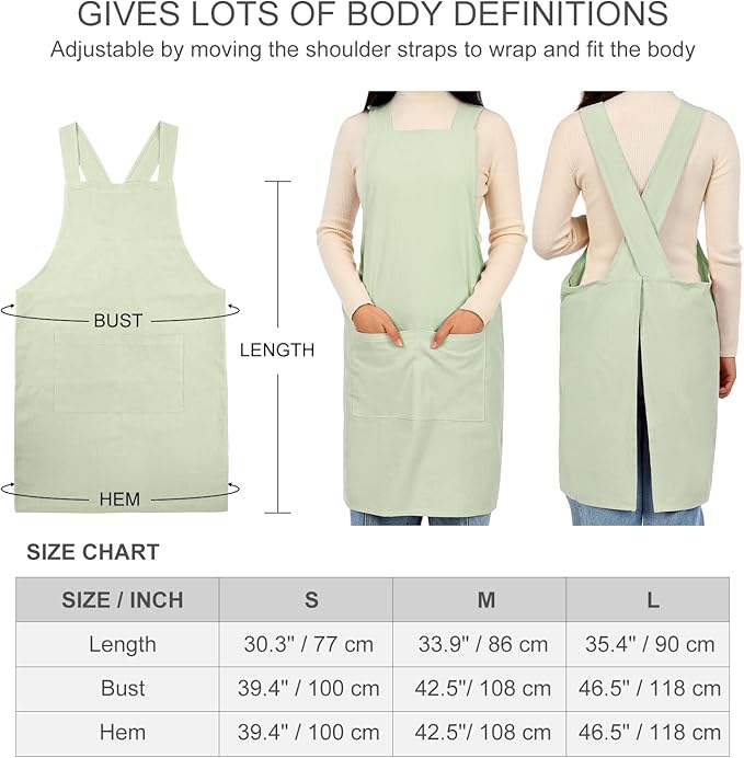 ELEZAY Aprons for Women with Pockets Plus Size Comfort Cross Back No Tie Cotton Linen Apron Pinafore