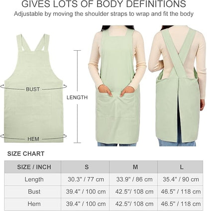 ELEZAY Aprons for Women with Pockets Plus Size Comfort Cross Back No Tie Cotton Linen Apron Pinafore