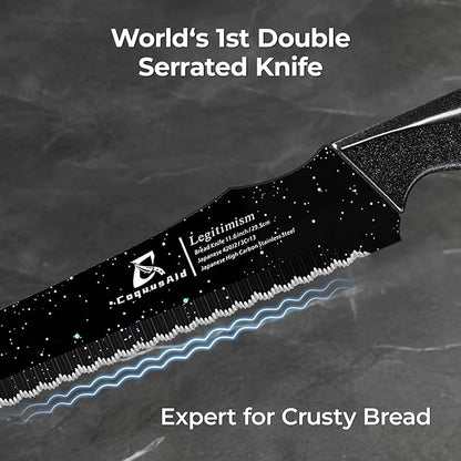 CoquusAid Upgrade Bread Knife for Homemade Bread, World‘s 1st Double Serrated Knife for Crusty Sourdough, 11.6 Inch Stainless Steel Bread Slicer, Professional Sourdough Cutter, Ideal Gift, Black - Image 2