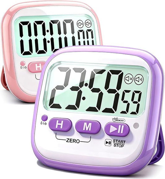 Antonki 2 Pack Classroom Timers for Kids Teachers, Magnetic Countdown Digital Kitchen Timer for Cooking, Study, Exercise, Games, Time Mangement - Loud/Silent Mode - Battery Included by Antonki