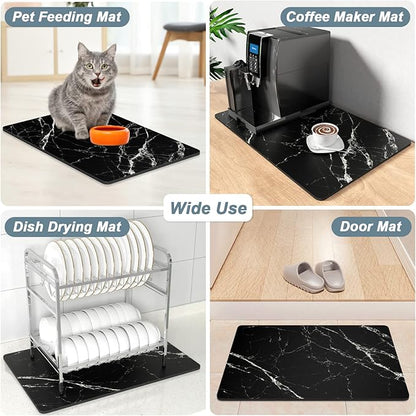 Rnivvi Coffee Mat, 12" x 19" Cute Marble Style Coffee Bar Mats for Espresso Machine Station Accessories and Organizer, Hide Stain Rubber Backed Absorbent Dish Drying Pad for Kitchen Counter, Black - Image 7