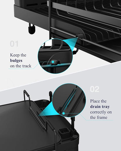 Kitsure Large Dish Drying Rack - Extendable Dish Rack, Multifunctional Dish Rack for Kitchen Counter, Anti-Rust Dish Drainers with Cutlery & Cup Holders 19.2"-26.7" L x 12.9" W, Black - Image 7