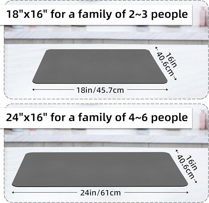 LOPNUR Kitchen Dish Drying Mat, 18"x16" Small Dish Drying Mats for Kitchen Counter, Diatomite Coffee Mat, Super Absorbent Dish Drying Pad, Heat Resistant Mat with Anti-slip Rubber Backed, Grey - Image 5