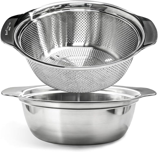 2 PCS Stainless Steel Colander, 3.5 QT 18/8 Stainless Steel Strainer, Colander for Kitchen Made of SUS304 Stainless Steel with Handle for Veggie Fruit Rice Pasta, Easy to Clean