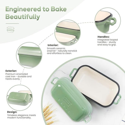 Enameled Cast Iron Dutch Oven Pot with Lid, Dutch Oven for Sourdough Bread Baking, 10×6 Bread Loaf Pans with Lid for Homemade Bread, Cake, Meatloaf, Oven & Induction Safe (Green, 3.84 QT) - Image 3