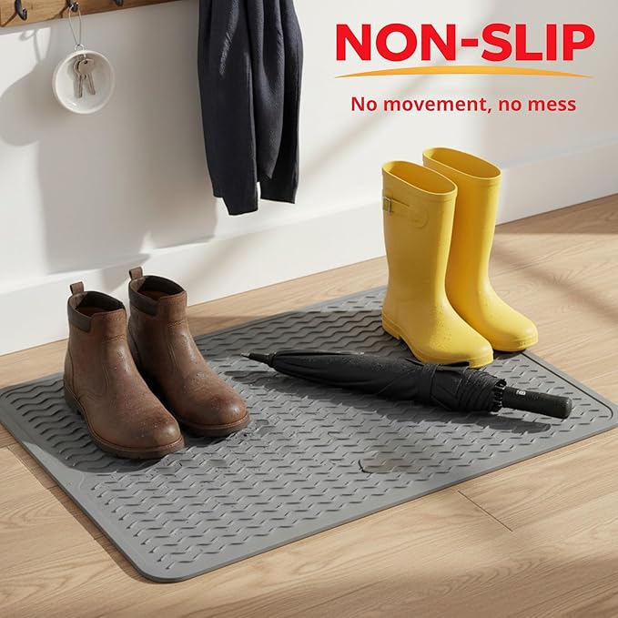 Silicone Drying Mat 16 × 12 – Dark Gray Non-Slip Sink Mat for Kitchen Counter, Heat-Resistant Food-Grade Dish Pad, Easy-Clean Multipurpose Drawer Liner (Dark Gray, 16'' x 12'')