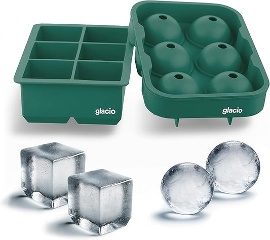 Silicone Ice Cube Trays – Large Silicone Molds for 2-Inch Ice Cubes and Spheres Whiskey Ice Cube Trays with Lids for Cocktails & Bourbon – Set of 2