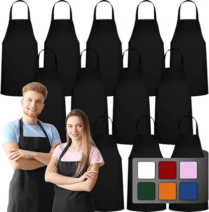 GREEN LIFESTYLE 12 Pack Bib Apron - Unisex Black Aprons, Machine Washable Aprons for Men and Women, Kitchen Cooking BBQ Bulk (Pack of 12, No Pockets, Black) by GreenLifeStyle
