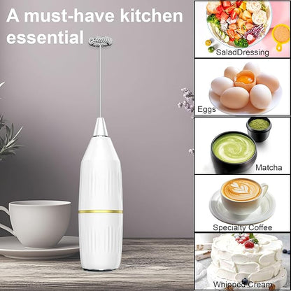 2 Pack Easy Clean Milk Frother Wand (White) | Detachable Whisk, One-Touch, Superior Frothing | Coffee, Latte, Matcha, Gift Idea