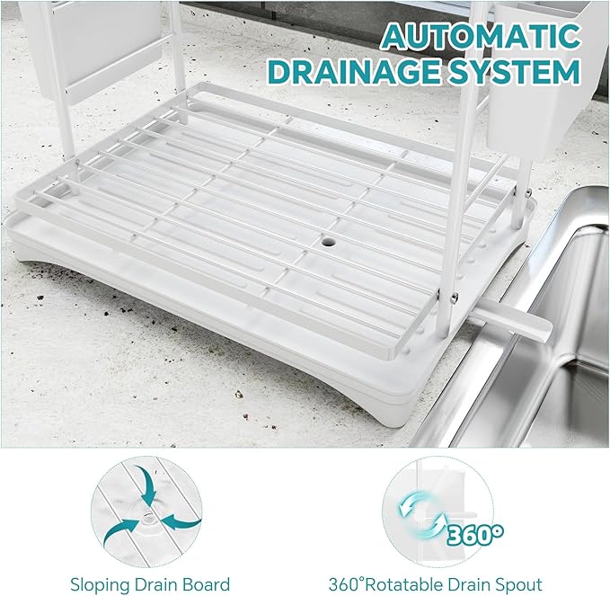 Simple Trending Dish Drying Rack, 2-Tier Dish Rack for Kitchen Counter, Large Dish Drainers Sink Organizers and Storage, White - Image 7