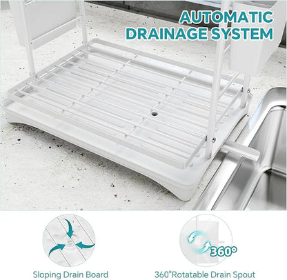 Simple Trending Dish Drying Rack, 2-Tier Dish Rack for Kitchen Counter, Large Dish Drainers Sink Organizers and Storage, White - Image 7