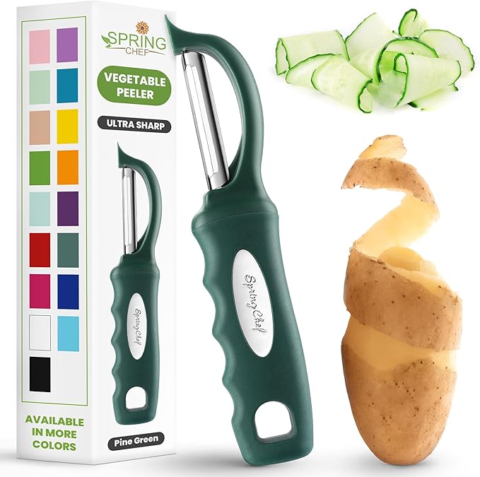 Spring Chef Professional Swivel Vegetable Peeler for Kitchen, Stainless Steel Potato Peeler with Comfortable Handle, Great for Apple, Veggie, Carrot, Cucumber - Dishwasher Safe - Pine Green by SpringChef