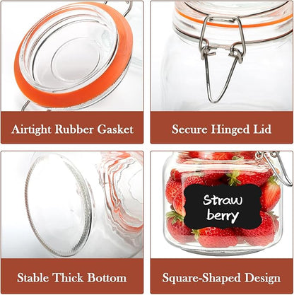 25 oz Glass Jars With Airtight Lids And Leak Proof Rubber Gasket,Wide Mouth Mason Jars With Hinged Lids For Kitchen Canisters 750ml, Glass Storage Containers 6 Pack - Image 3