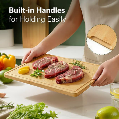 Zarler Bamboo Cutting Boards for Kitchen, 15.5x10.5 Durable Wood Cutting Board with Juice Grooves and Handles, Wooden Chopping Board for Meal Prep, XL Size, Ideal Kitchen Gift - Image 4